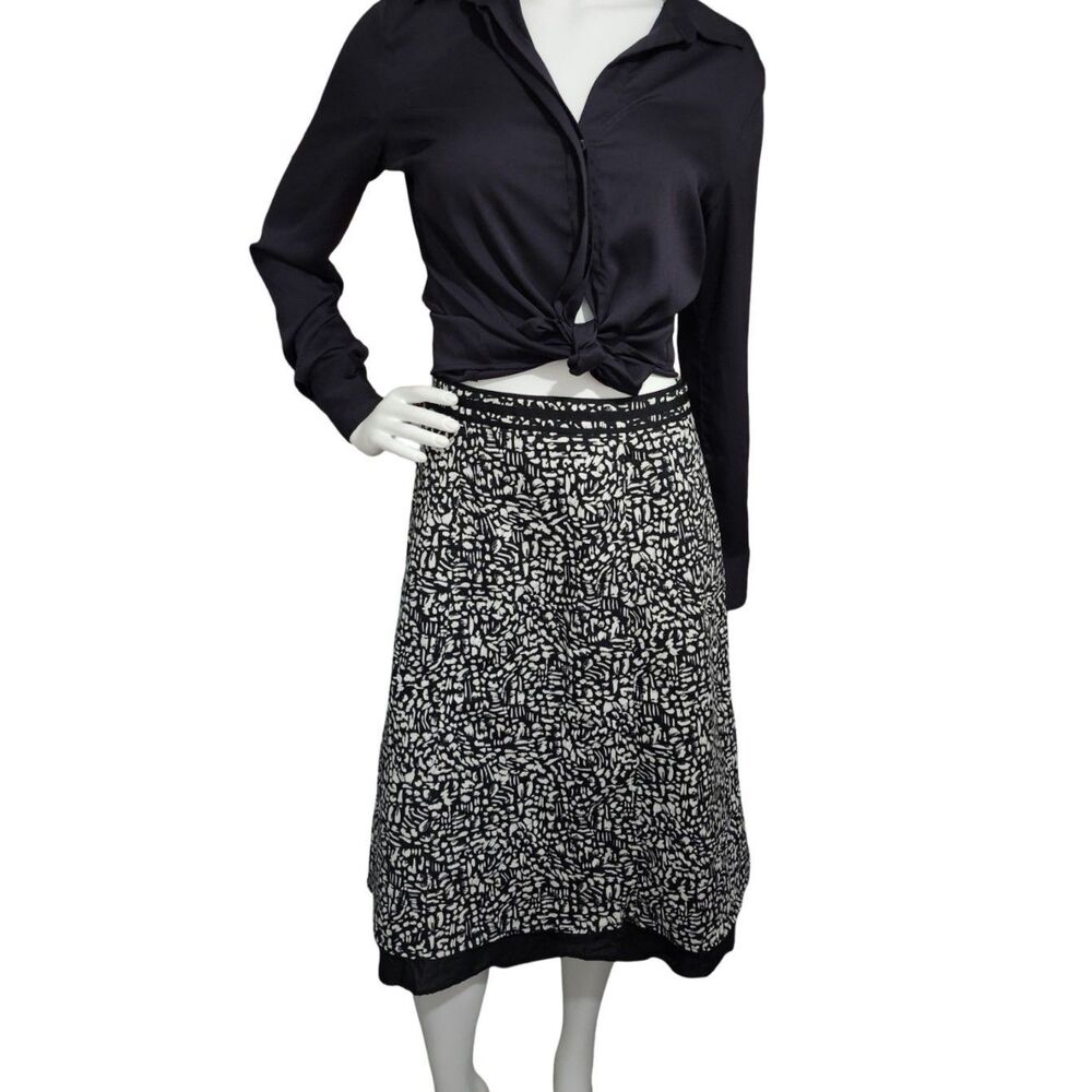 Christopher & Banks Black & White Abstract Print Midi Skirt